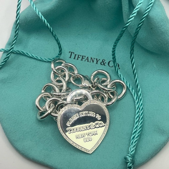 Tiffany & Co. Big Diamond Heart Tag Sterling Silver Chain Link Bracelet *Rare* - Picture 3 of 8